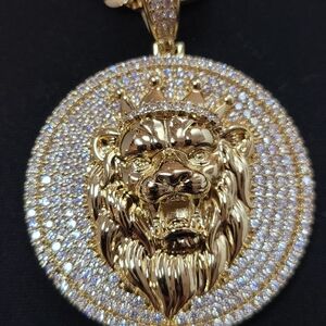 Gold Filled lion Pendant with Crystals